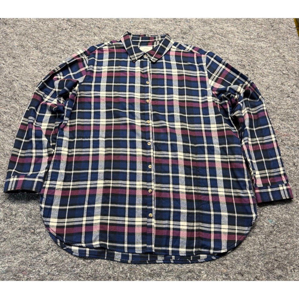 Jachs Girlfriend Womens XXL Plaid Button Down Shirt Navy Purple Flannel Style